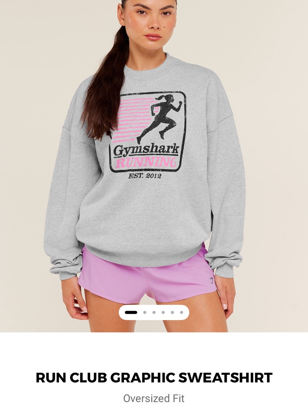Gymshark Light Gray Sweatshirt with Pink Running Graphic